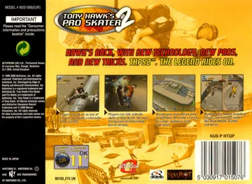 Tony Hawk's Pro Skater 2 (Europe) box cover back